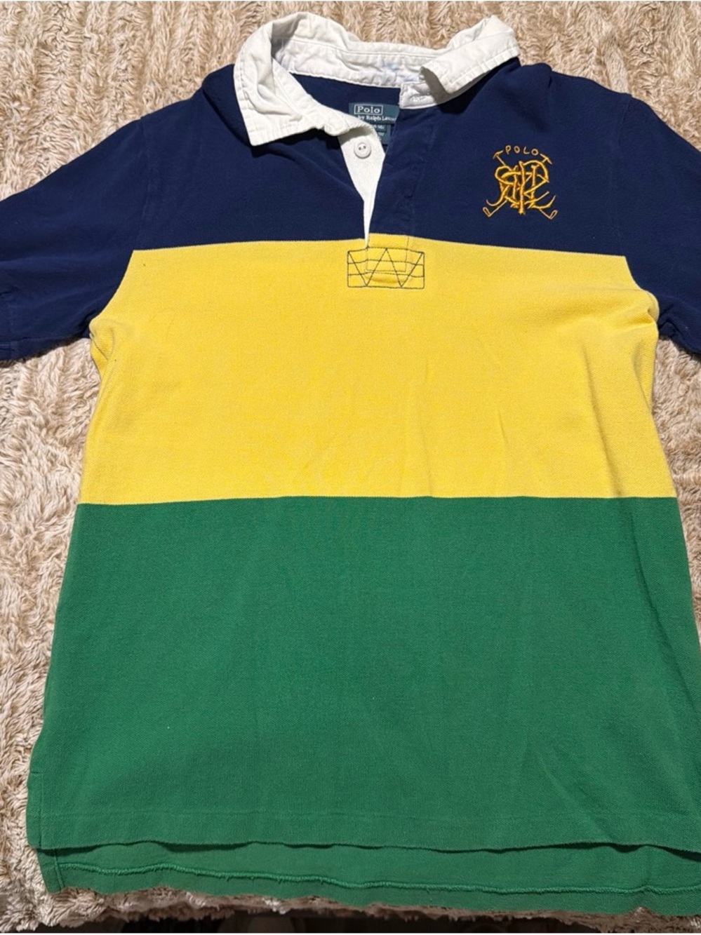 Polo by Ralph Lauren Navy Yellow Green Colorblock Rugby Polo
